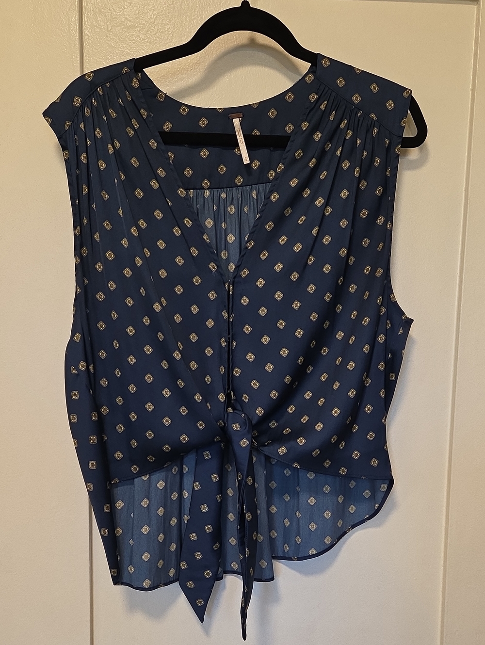 Free People Sleeveless Navy Tie-Front Blouse